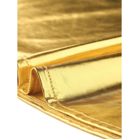 Metallic Halter Neck Top Deep V Neck Backless Crop Tops Gold - Picture 5 of 5